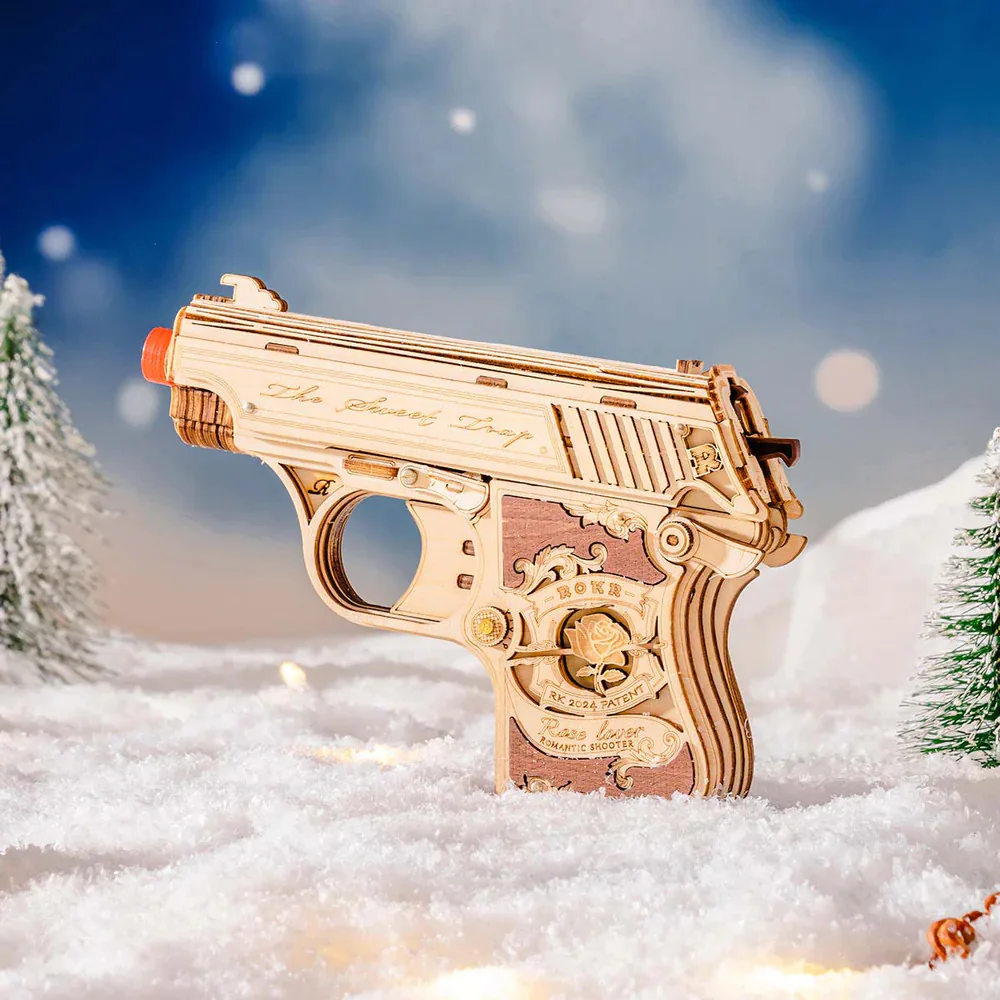 Деревянный механический конструктор Мини-пистолет Robotime Mini Gun