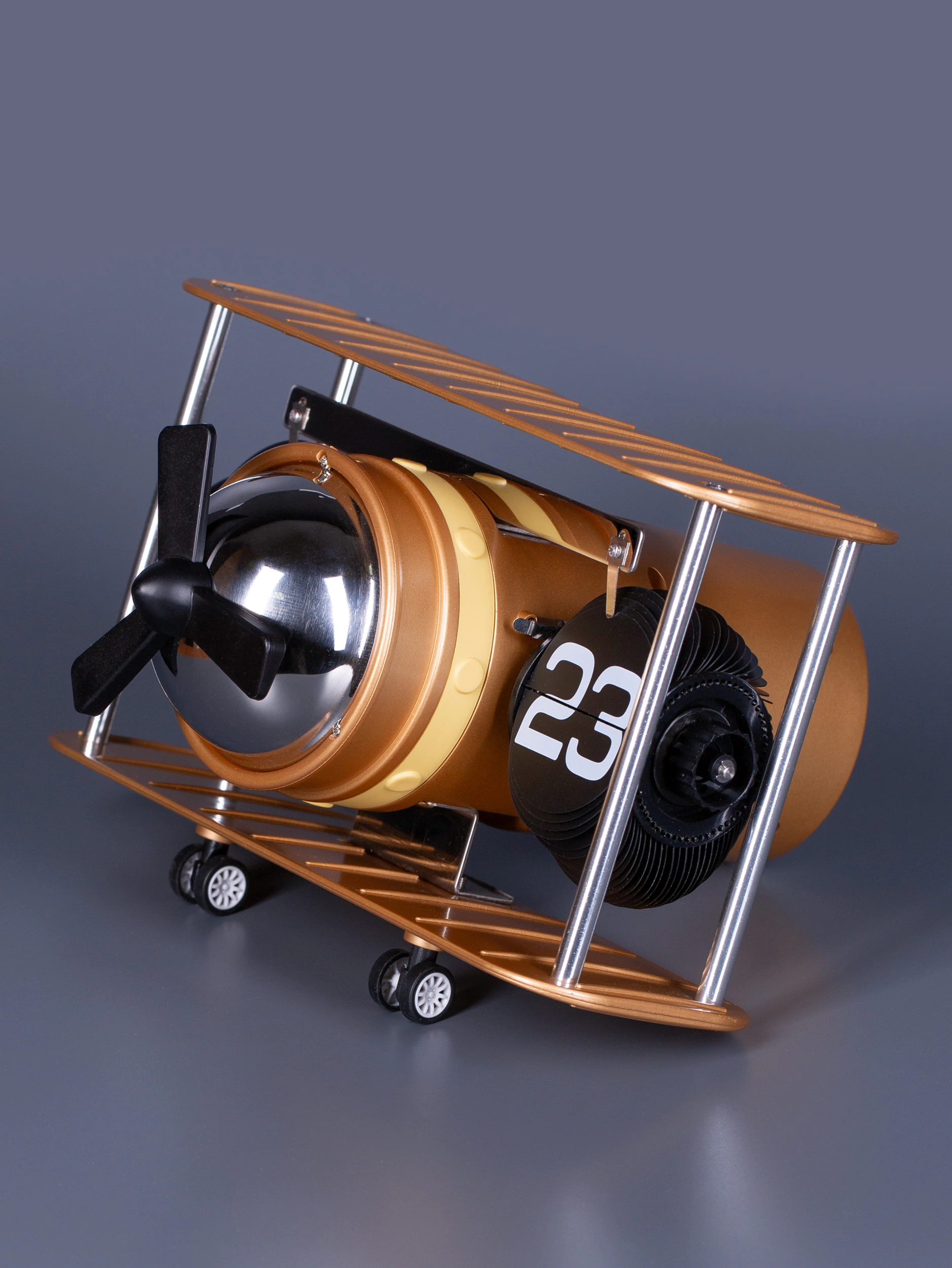 Перекидные часы Flip-Clock «Самолёт» с вращающимся пропеллером Gold