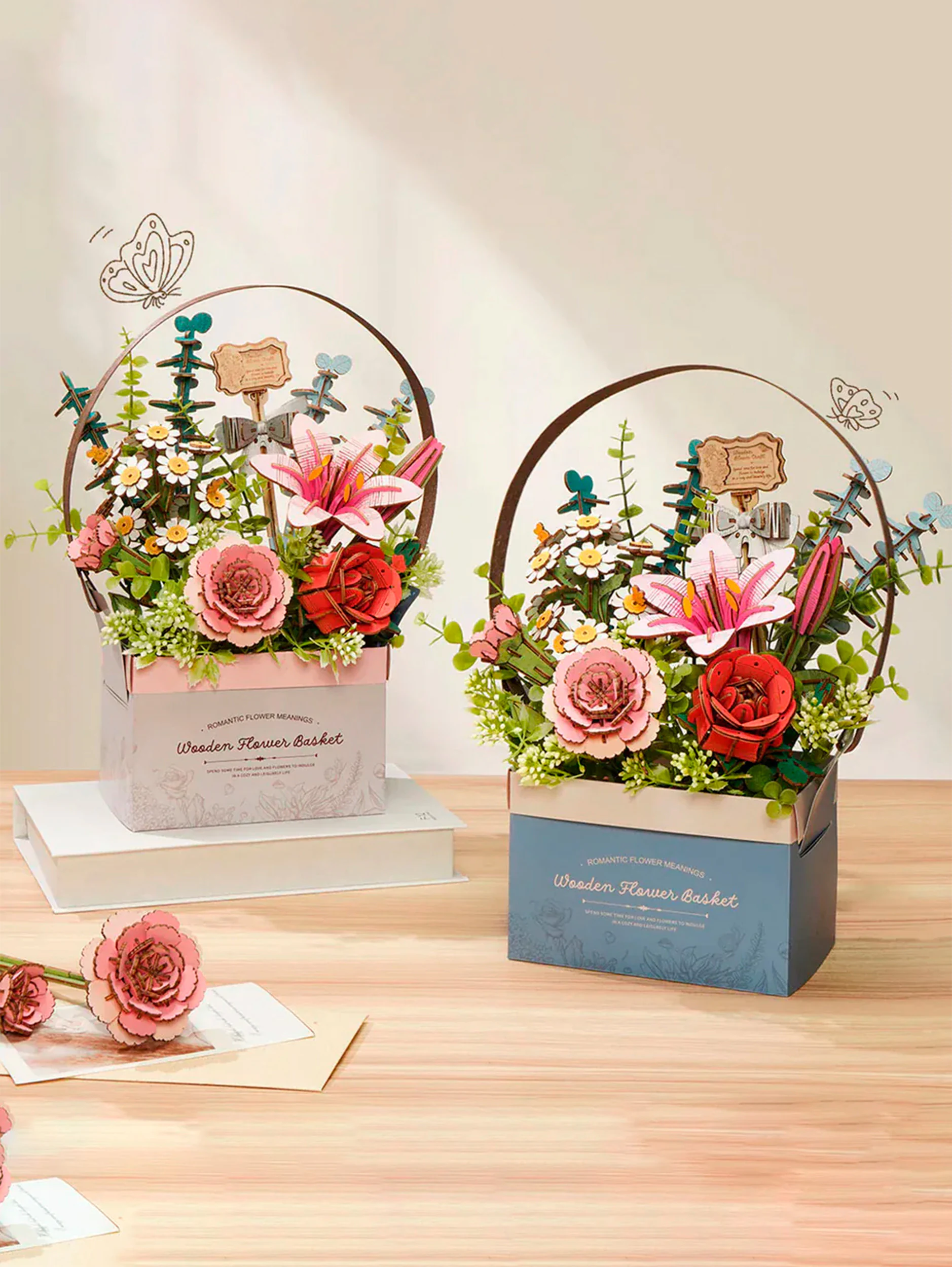 Деревянный конструктор Корзина Цветов Robotime Wooden Flower Basket