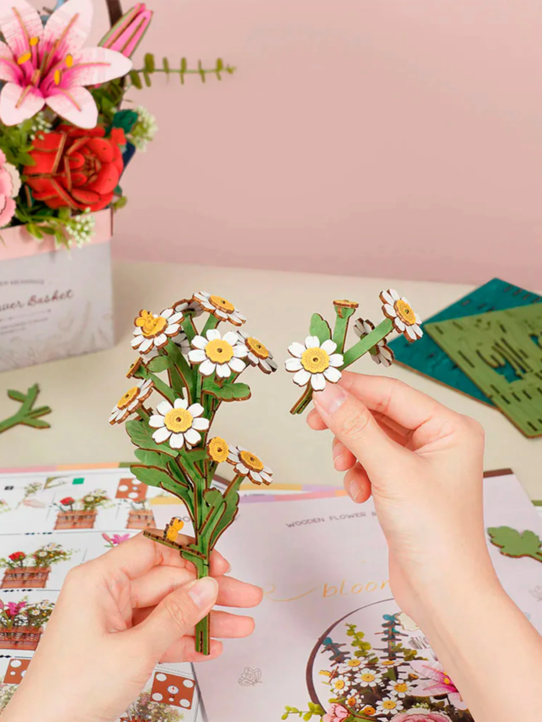 Деревянный конструктор Корзина Цветов Robotime Wooden Flower Basket