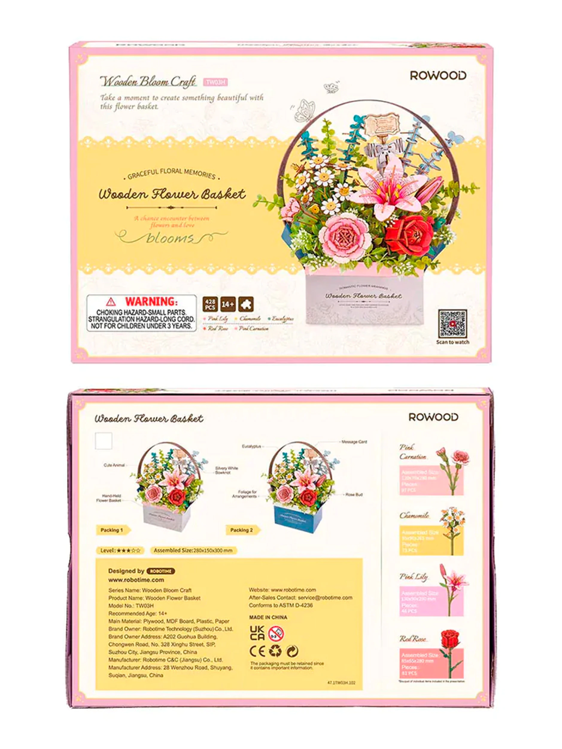 Деревянный конструктор Корзина Цветов Robotime Wooden Flower Basket