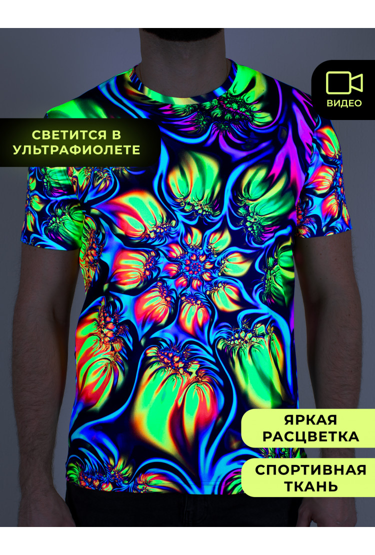 Ультрафиолетовая «Неоновая» Футболка XXL «Electric Bloom» Unisex