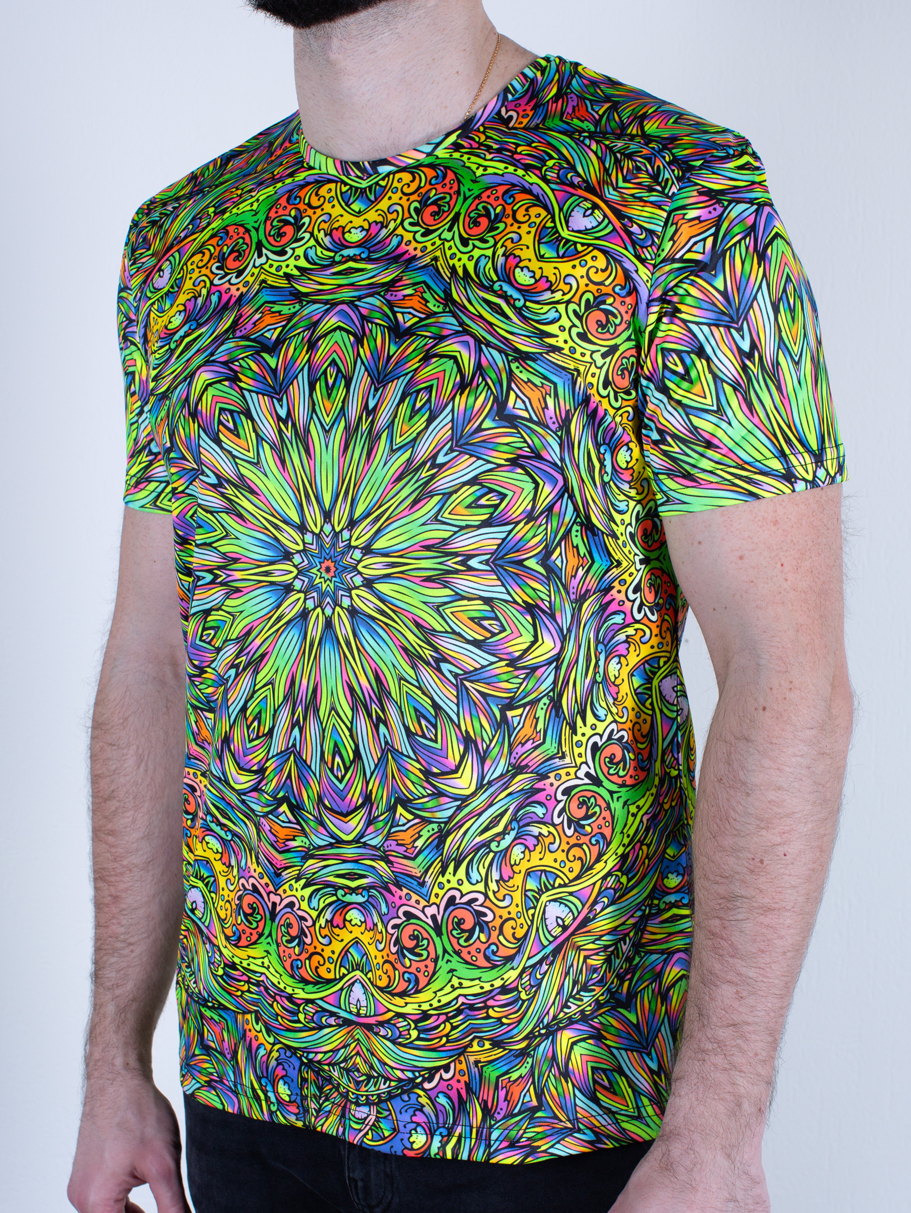 Ультрафиолетовая «Неоновая» Футболка XXL «Blacklight Mandala» Unisex
