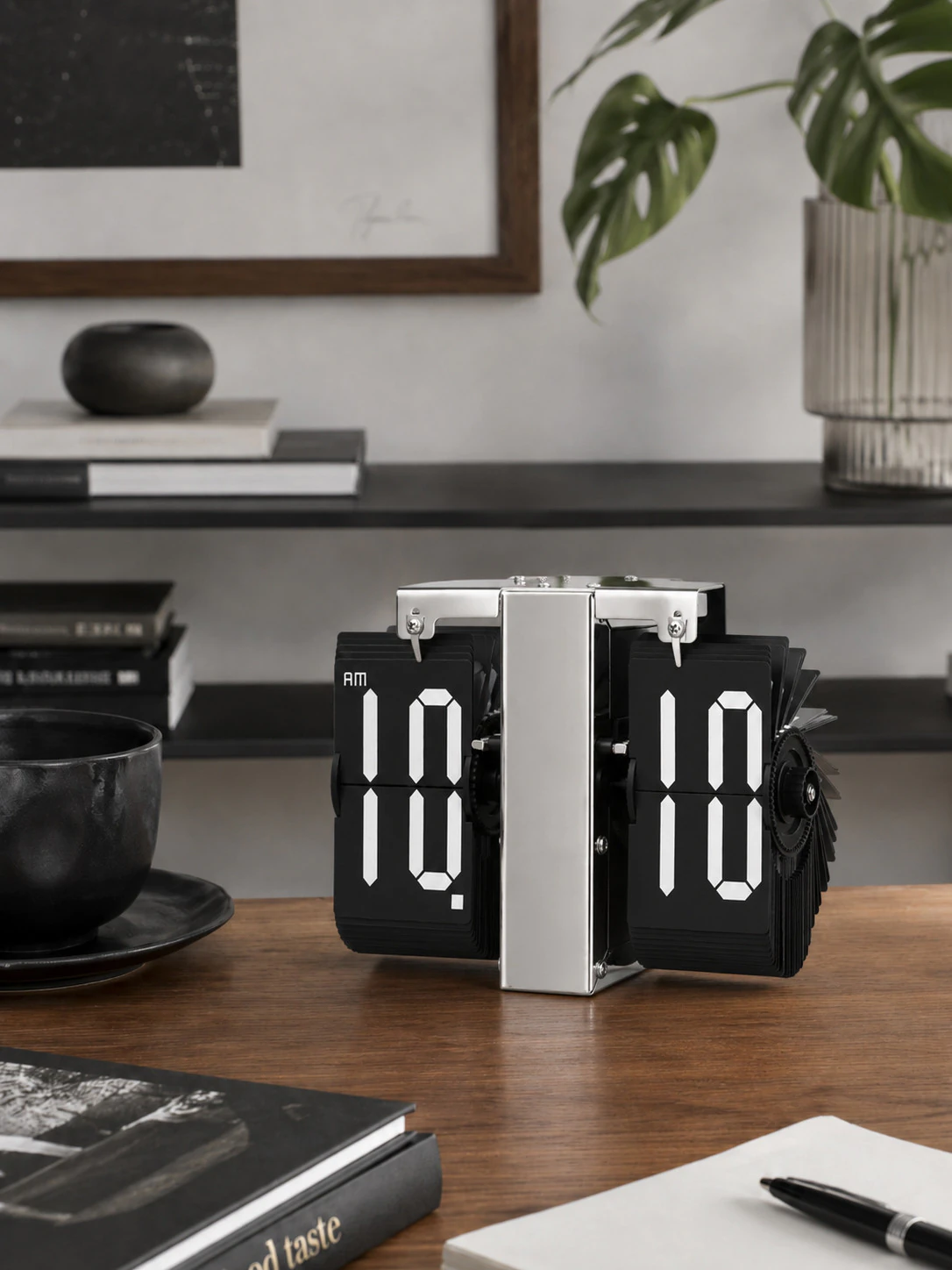 Перекидные ретро-часы Flip Clock Slim Black/Chrome