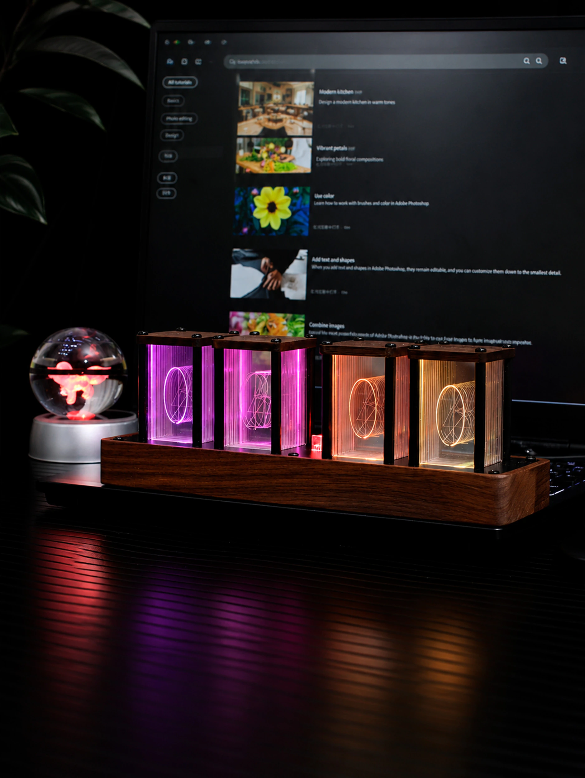 Настольные светящиеся RGB ретро-часы (21,6x7,5х6 см) сборная модель
