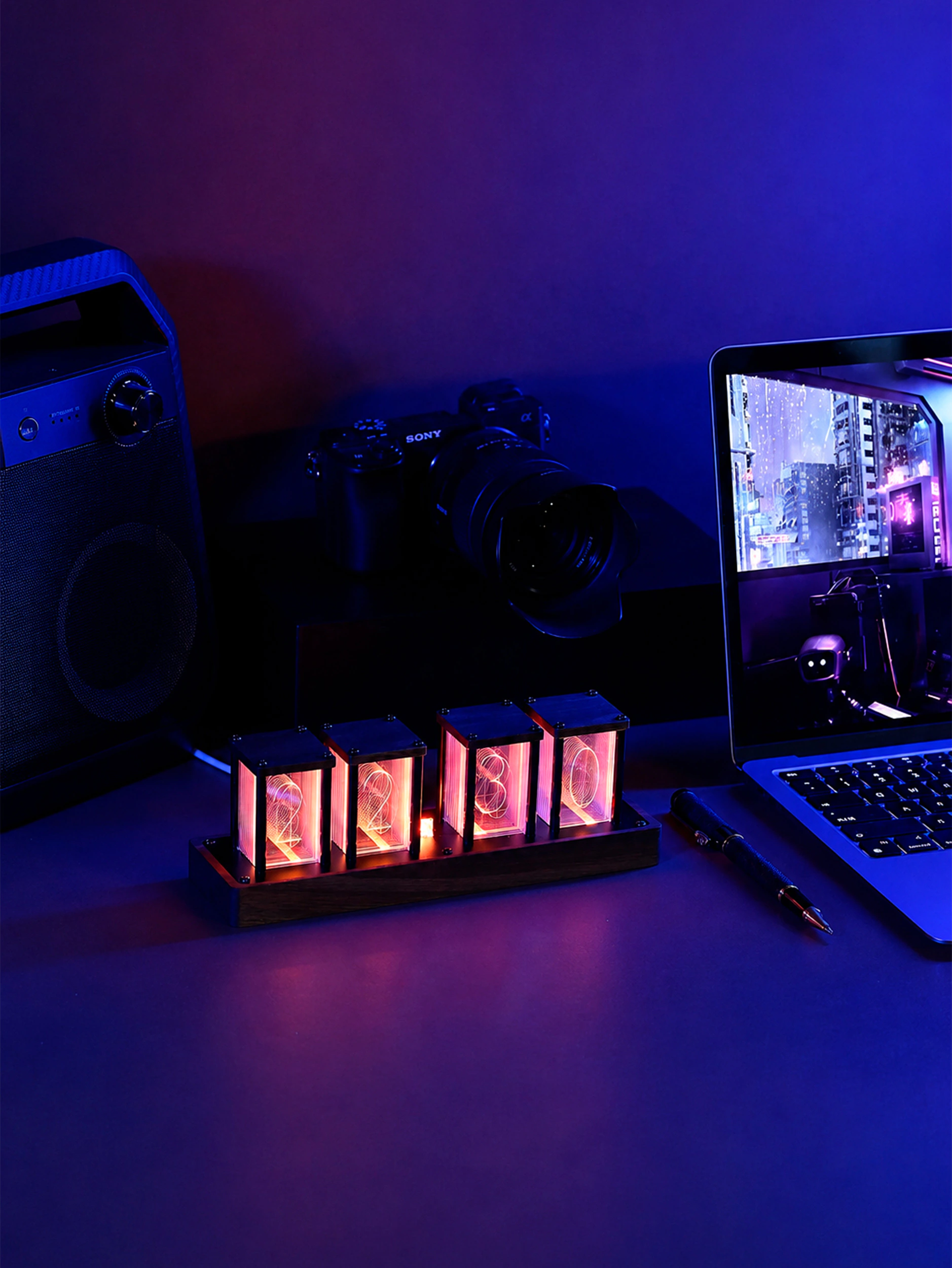 Настольные светящиеся RGB ретро-часы (21,6x7,5х6 см) сборная модель
