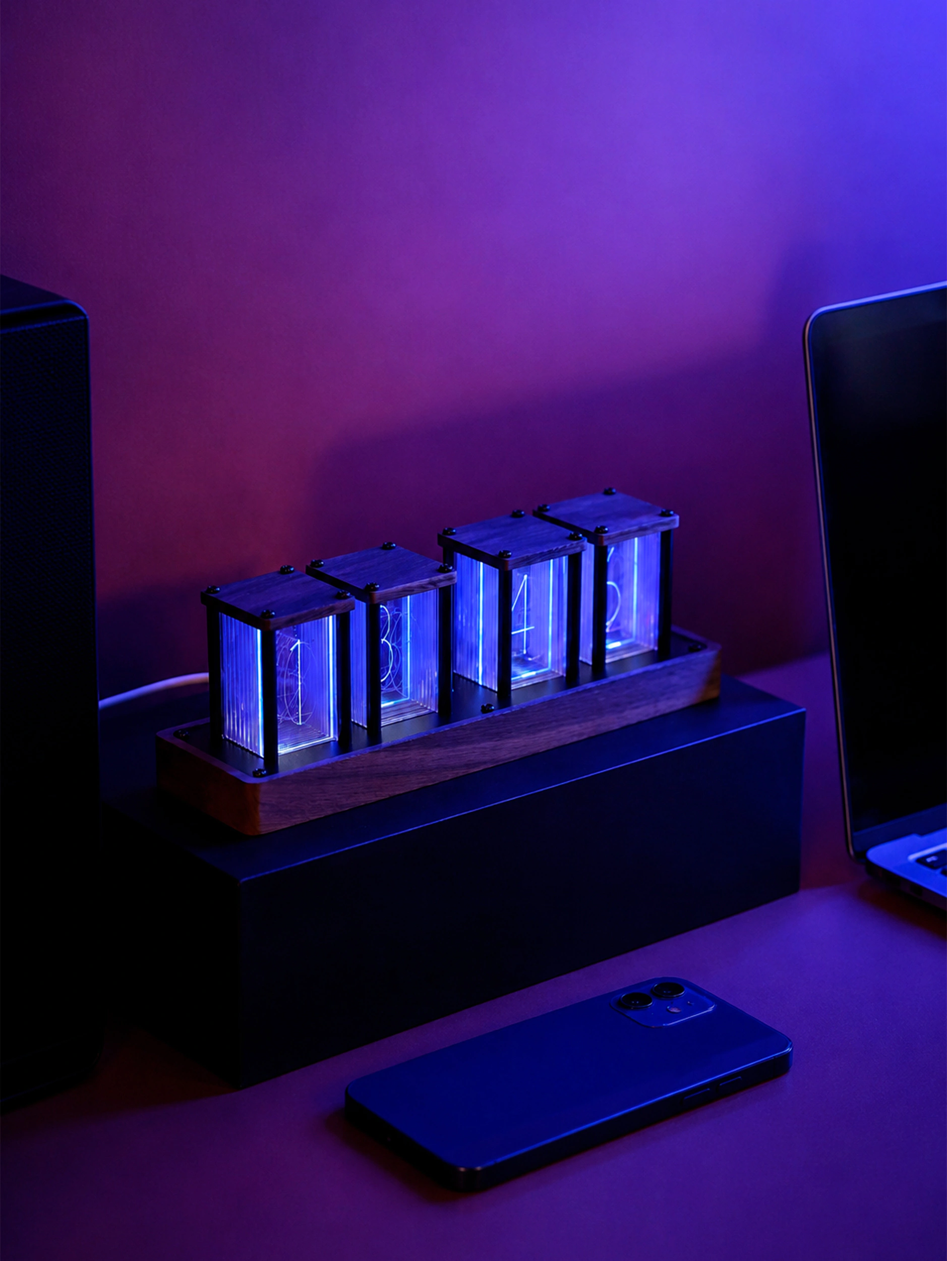 Настольные светящиеся RGB ретро-часы (21,6x7,5х6 см) сборная модель