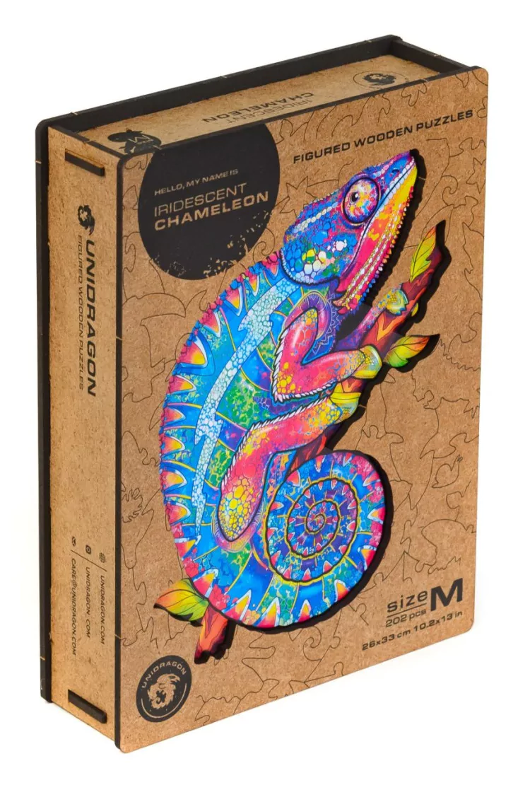 Unidragon деревянный пазл "Радужный Хамелеон" размер M (A4) 26*32см