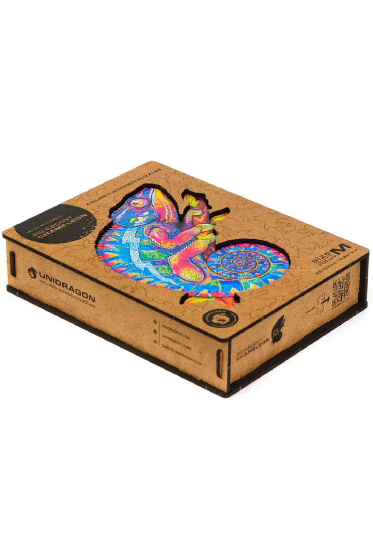 Unidragon деревянный пазл "Радужный Хамелеон" размер M (A4) 26*32см