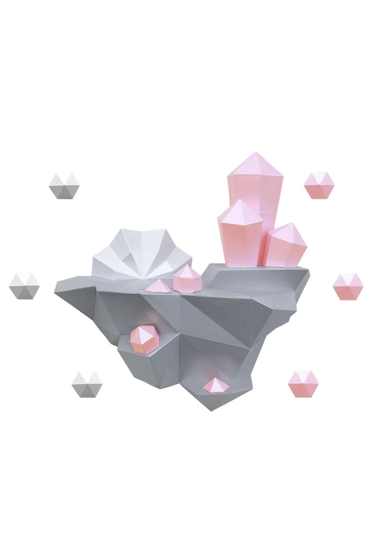 3D-модель Paperraz "ОСТРОВ С КРИСТАЛЛАМИ (розовый)" на стену