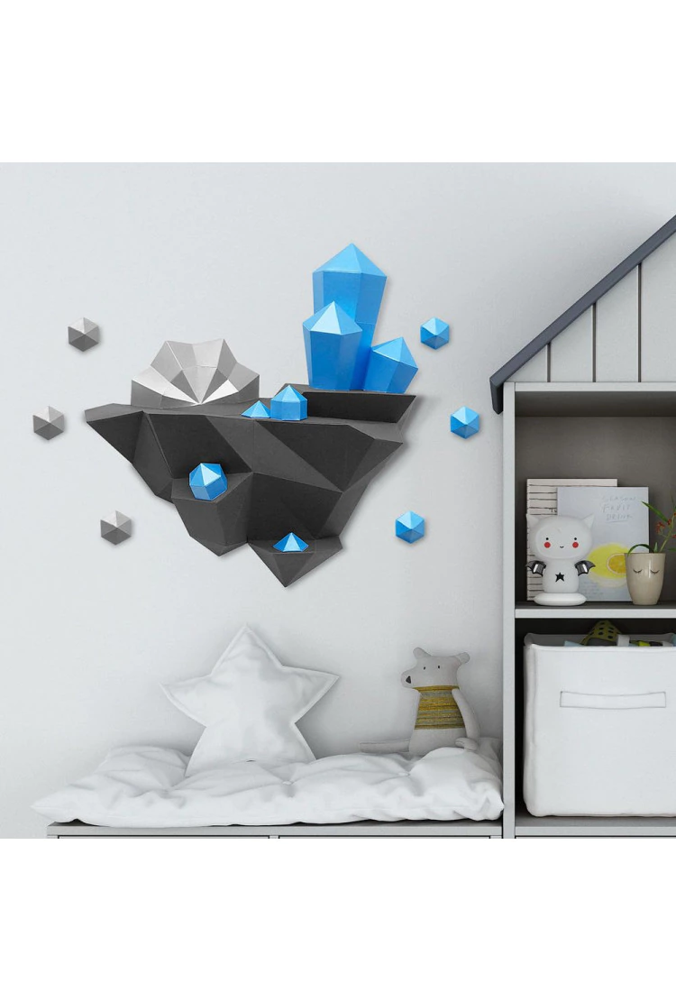 3D-модель Paperraz "ОСТРОВ С КРИСТАЛЛАМИ (лазурный)" на стену