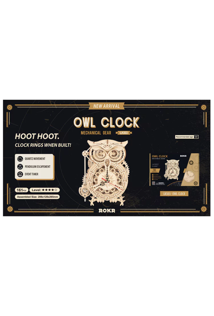 Кварцевые часы-конструктор Robotime Сова Owl Clock