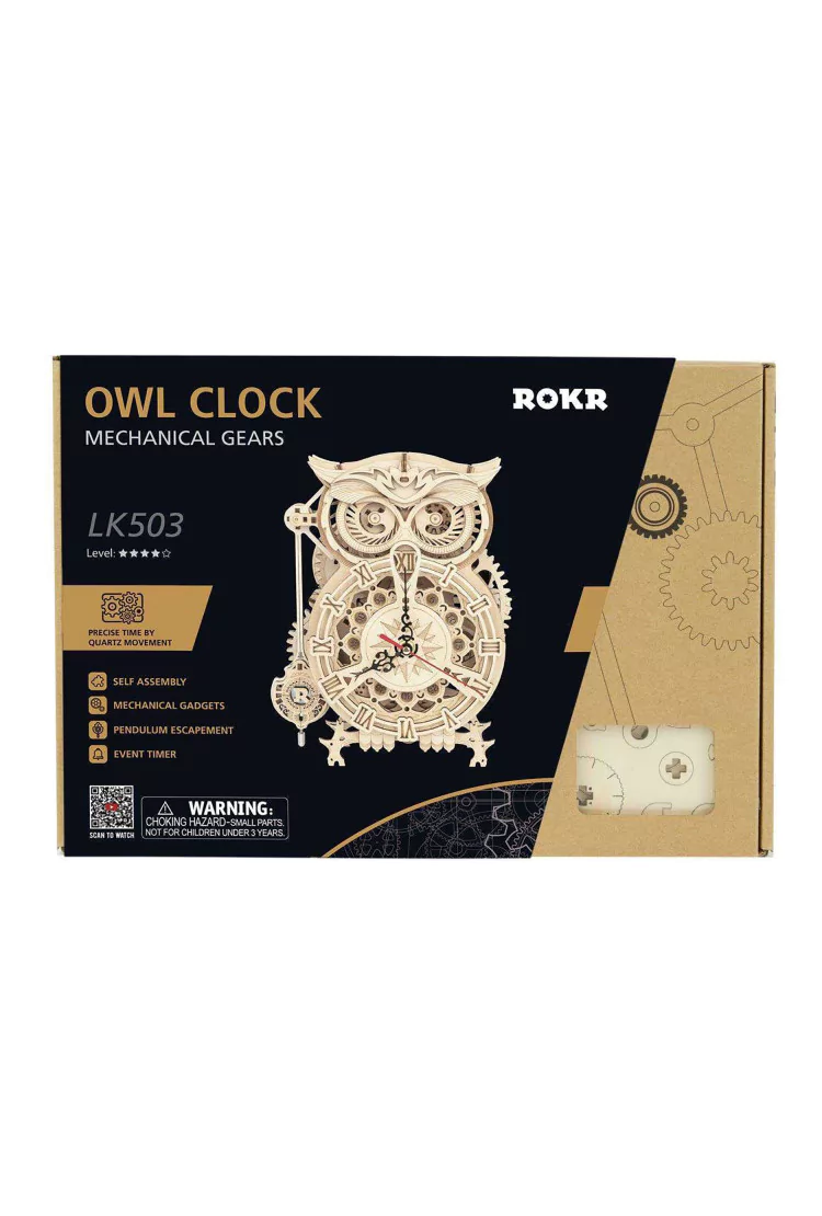 Кварцевые часы-конструктор Robotime Сова Owl Clock