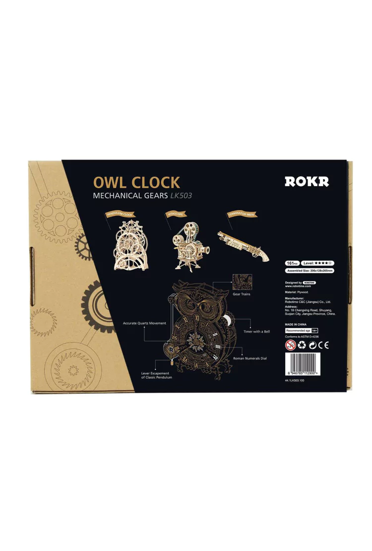 Кварцевые часы-конструктор Robotime Сова Owl Clock