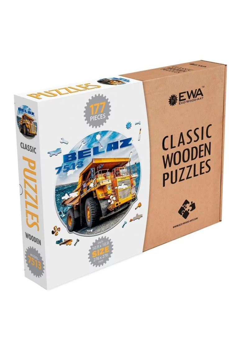 Деревянный пазл, фигурный для детей и взрослых EWA Автомобиль BELAZ 7513 28x28 см