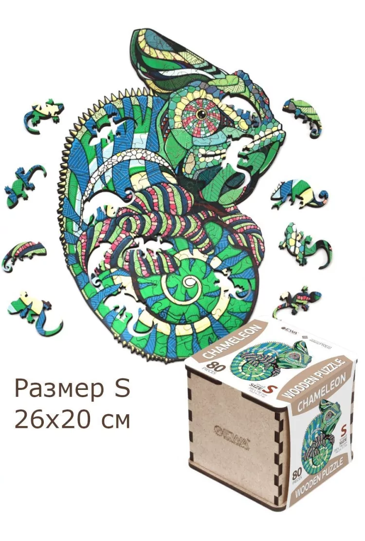 Деревянный пазл EWA Хамелеон, S 26x20 см, головоломка