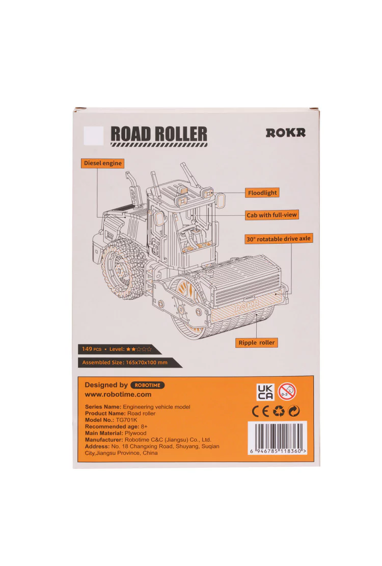 Механический деревянный конструктор Дорожный каток Robotime Road Roller