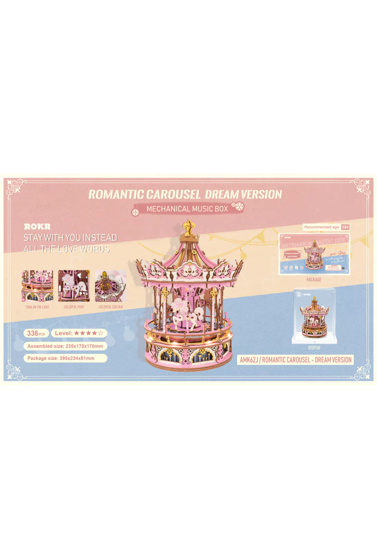 Конструктор музыкальная шкатулка Карусель мечты Robotime Romantic Carousel Dream Version