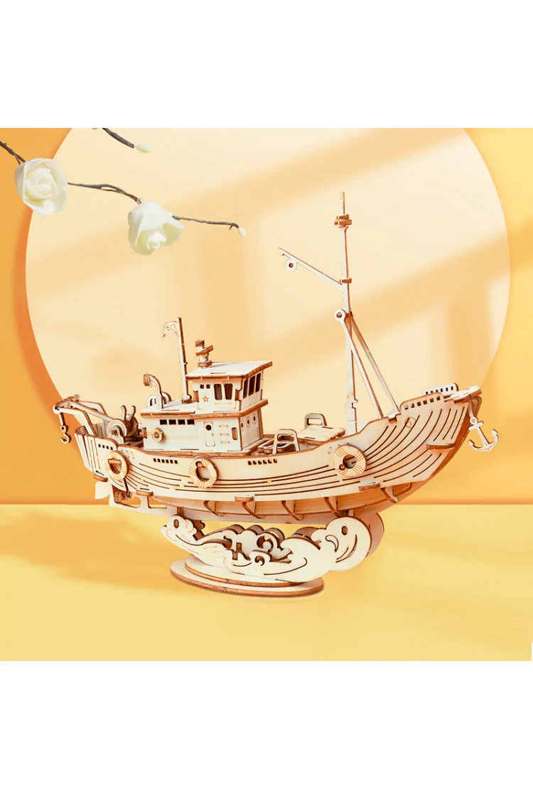 Деревянный механический конструктор Рыболовное судно Robotime Fishing Ship
