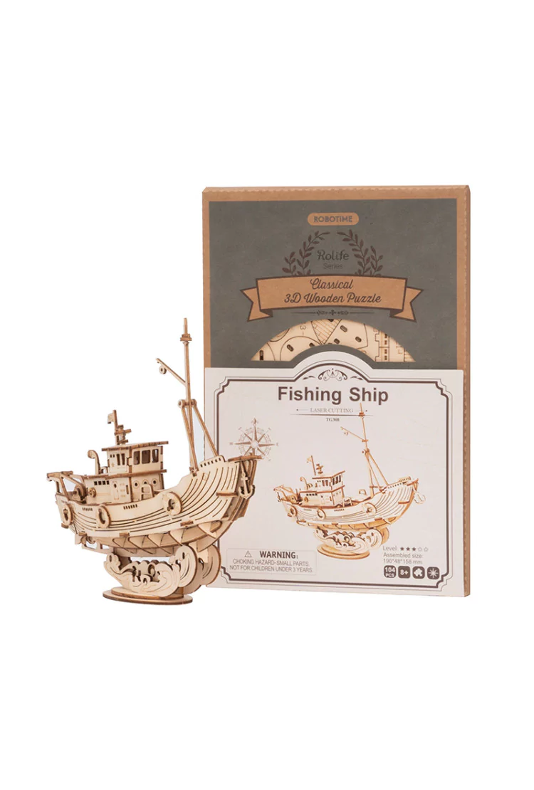Деревянный механический конструктор Рыболовное судно Robotime Fishing Ship