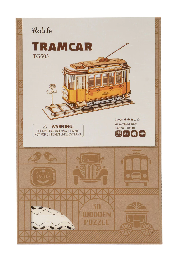 Деревянный механический конструктор Винтажный трамвай Robotime Tramcar