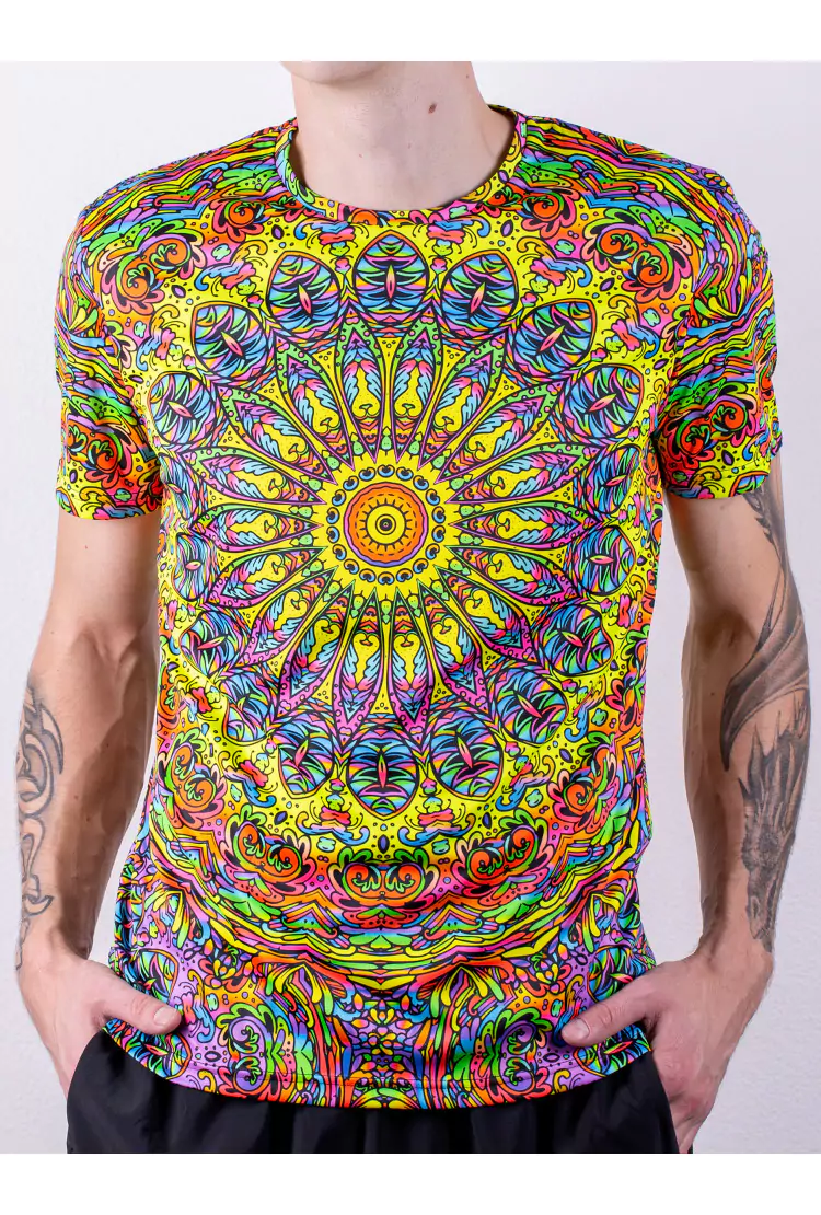 Флуоресцентная «Кислотная» Футболка L «Mandala Eye» Unisex