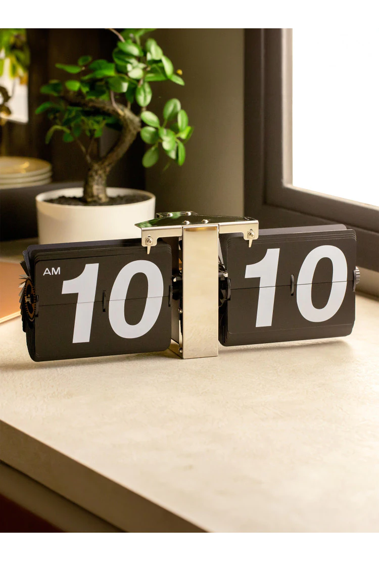 Классические перекидные часы Flip Clock big, черные (14×36×9 см)