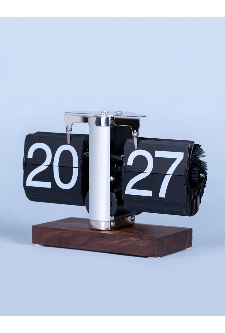 Классические перекидные часы Flip-Clock на деревянной подставке, 14х20х9, Chrome