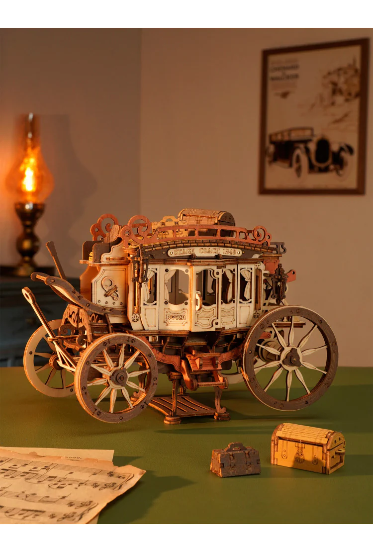 Конструктор музыкальная шкатулка Карета Дилижанс Robotime Stagecoach