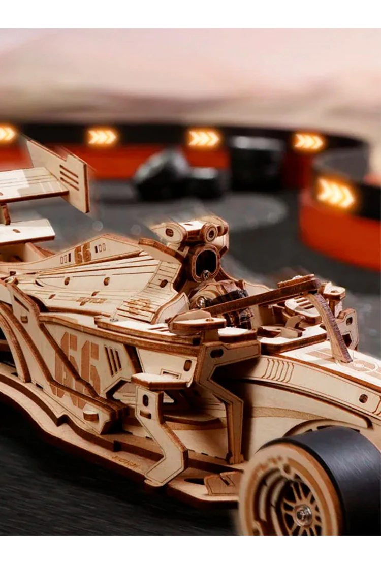 Деревянный механический конструктор Гоночный Автомобиль Robotime Racing Car