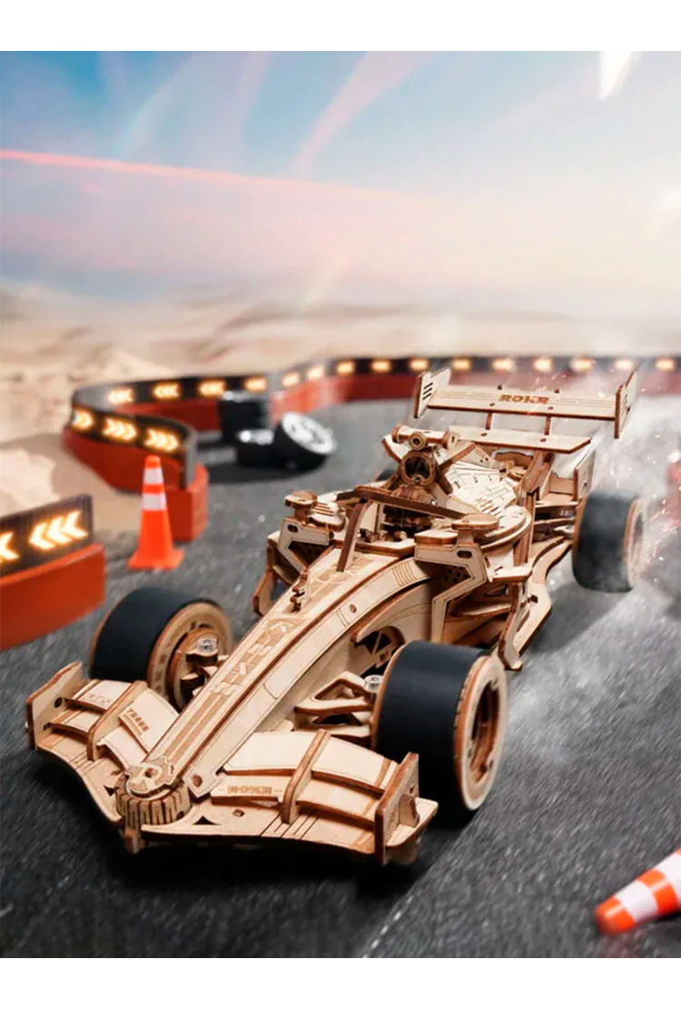 Деревянный механический конструктор Гоночный Автомобиль Robotime Racing Car