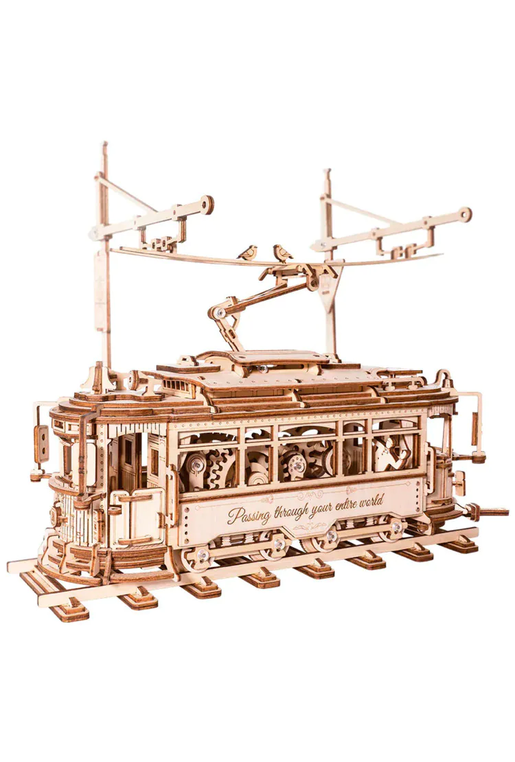 Механический деревянный конструктор Городской трамвай Robotime Classic City Tram