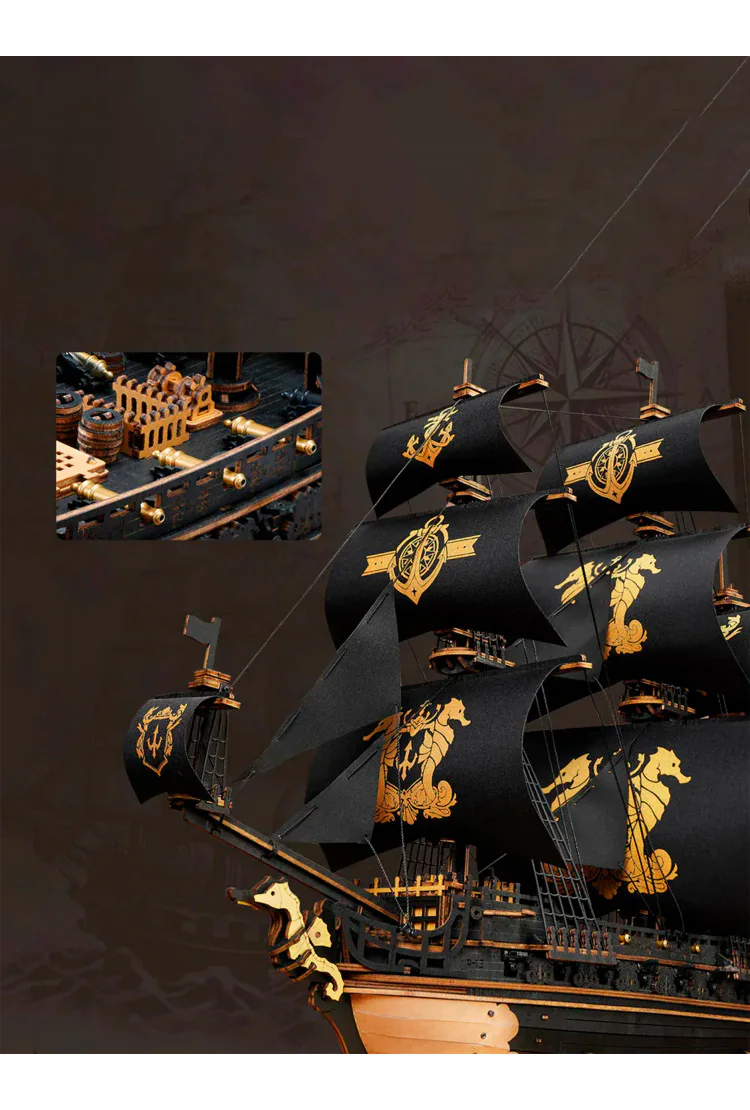 Деревянный конструктор Барк Морской конёк Robotime The Seahorse Barque 3D