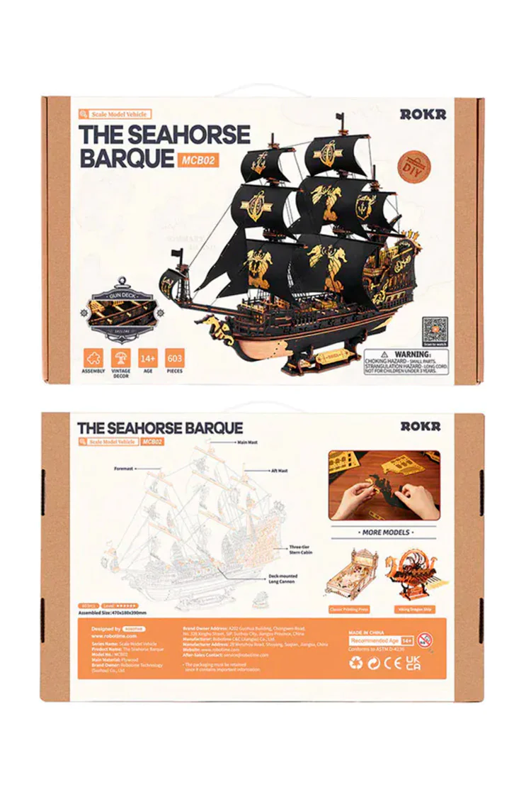 Деревянный конструктор Барк Морской конёк Robotime The Seahorse Barque 3D