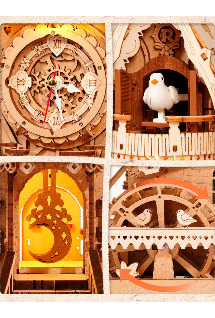 Деревянный механический конструктор Часы с кукушкой (цвет дерева) Robotime Cuckoo Clock (wood colour)