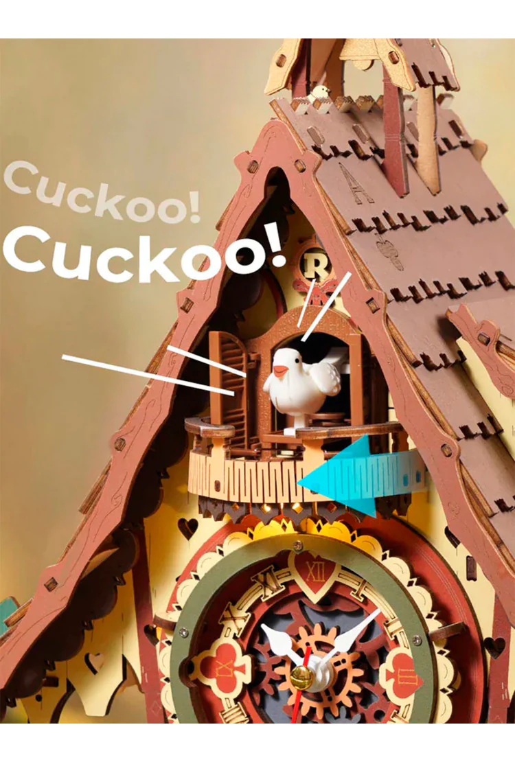 Деревянный механический конструктор Часы с кукушкой Robotime Cuckoo Clock