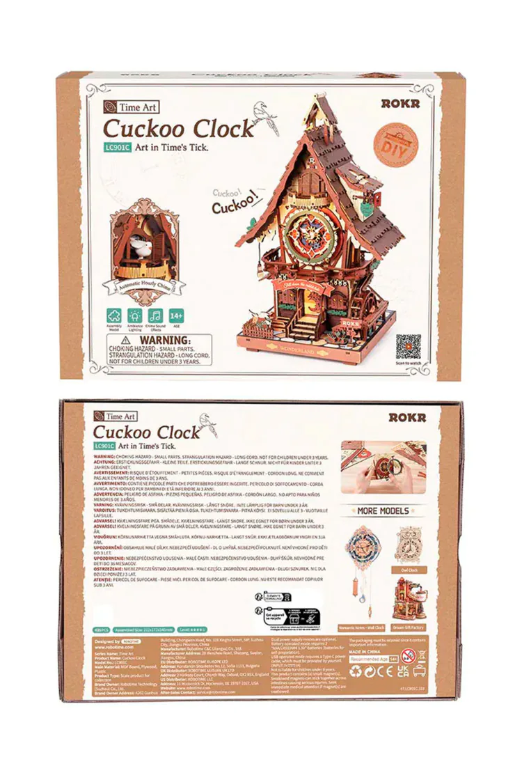 Деревянный механический конструктор Часы с кукушкой Robotime Cuckoo Clock